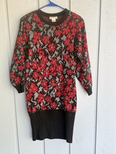 Dressy Tessy vintage 80’s floral knit sweater dress women’s Medium USA made