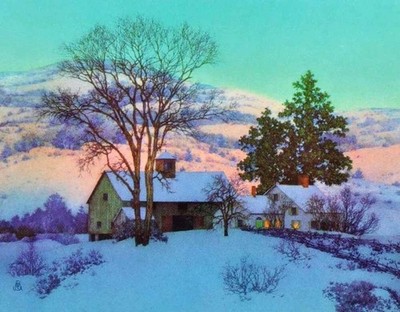 Farm in Winter Afterglow by Maxfield Parrish poster print Home Decor