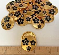 buttons flowers gold brass black metal shank 1"- 25mm 5pcs