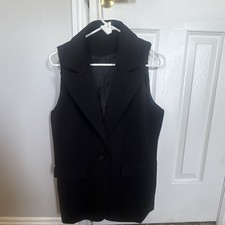 Women s M Regular Black Solid Long Collared S...