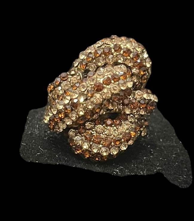 Gold-Tone Brown Crystal Knot Ring
