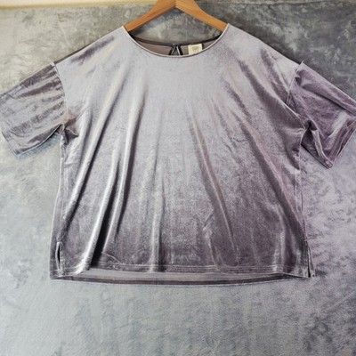 Good Hart Matilda Jane Silver Gray Velvet Short Sleeve Boxy Top GH00121T Large