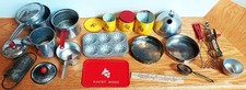 14 vtg Children's Aluminum Kitchen Cookware, Bakeware, pans, pots, some 2nds
