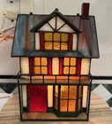 Vintage Stained Glass Tiffany Style House, Night Light/table Lamp  1997 EUC