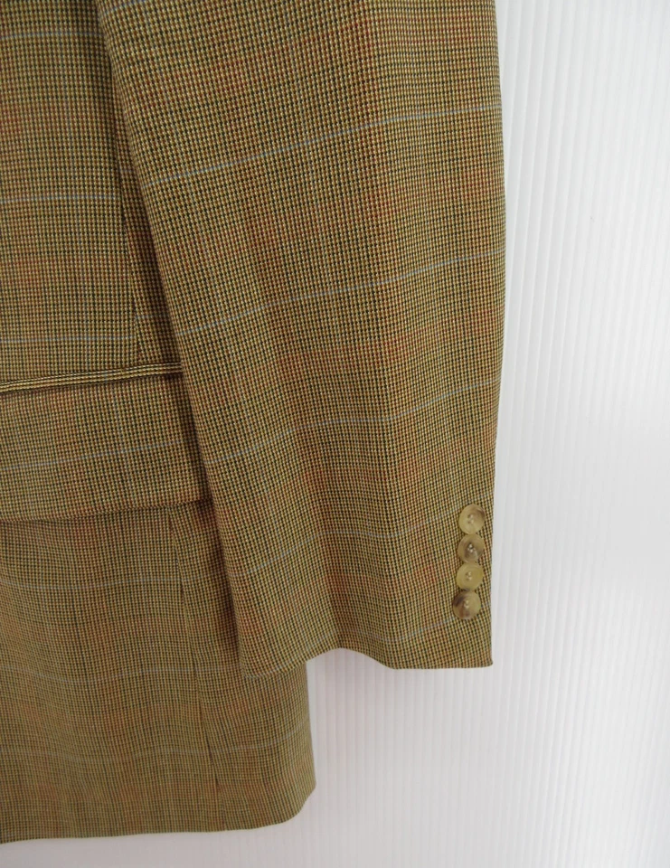 VINTAGE Paul Stuart Sport Coat Men 39 Brown Blazer Wool Silk Windowpane Jacket * - Image 3 of 4