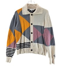 Sergio Tacchini Cardigan Sweater Mens Small Geo Knit Multi Collared Designer