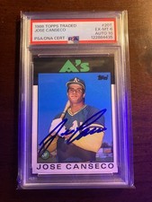 1986 Topps Traded Jose Canseco PSA DNA 6 10 AUTO COA Baseball Card Signed A’s RC