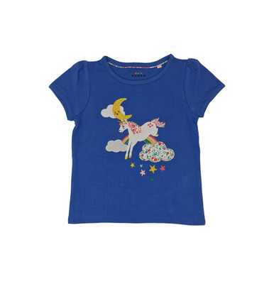Boden T-Shirt Oberteil Mädchen Einhorn Applikation blau Baumwolle Sommer 2-12 Jahre NEU