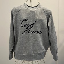 Good American Good Mama crewneck sweater women’s M grey black script embroider