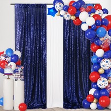2 PCS 2x8 Ft Navy Blue Sequin Backdrop Curtain Background Wedding Party