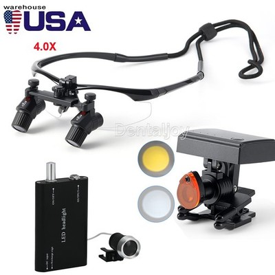 4.0X Dental Surgical Medical Loupes Magnifier Binocular Ergo /LED Headlight 5W