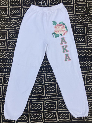Vintage Alpha Kappa Alpha Greek Sorority Sweatpants White AKA Pink Tea Rose M