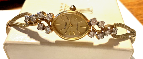14K Gold & Diamond Geneve Ladies Watch Gold Plated Spidel Band - Picture 11 of 13