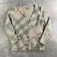 Girls Burberry Merino Wool Cashmere Plaid Button Cardigan Sweater Medium