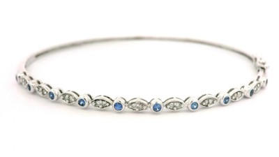 14k Weißgold 0,30ctw Saphir & Diamant zierlicher Stapel Klapp Armreif Armband