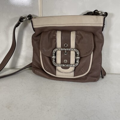 B Makowsky Leather Crossbody Bag Purse Silver Buckle Brown