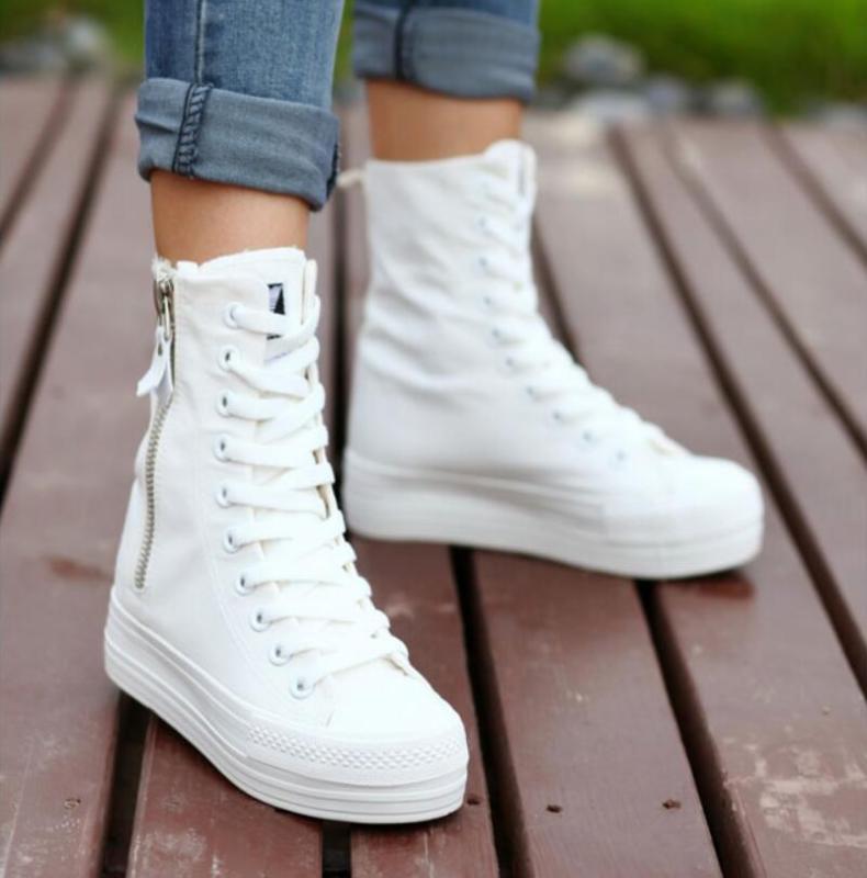 Korea New Womens side zip Canvas platform High top Fashion sneakers shoes Casual Korea New Womens side zip Canvas platform High top Fashion sneakers shoes Casual