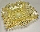 VTG FEDERAL GLASS YELLOW DIAMOND CUT DEPRESSION GLASS SQUARE CANDY TRINKET DISH