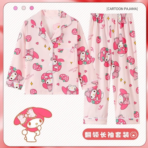 Cinnamoroll Kuromi My Melody Pajamas Casual Long Sleeve kids Neck Nightwear - Picture 5 of 31