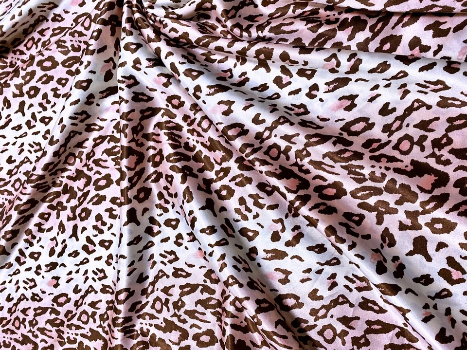 Satin Charmeuse Faux Silk Animal Prints Leopard Pink & Ivory Stripe Beatifully - Image 3 of 4