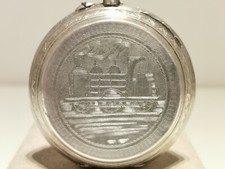 ANTIQUE BIG SWISS MEN'S SILVER POCKET RAILROAD WATCH "ECLIPSE" WITH LOCOMOTIVE