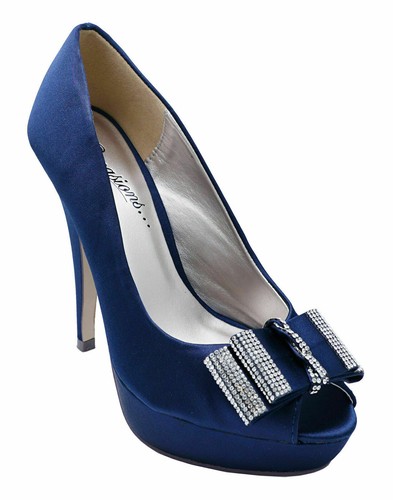 NEW NAVY BLUE SATIN HIGH STILETTO HEEL PEEP TOE EVENING PARTY SHOES SIZE  3-8 | eBay
