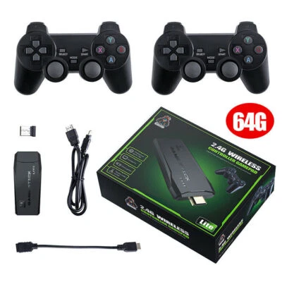 Wireless HDMI 4K TV Game Stick Console Built-in 64GB 20000+Retro Games 2 Gamepad