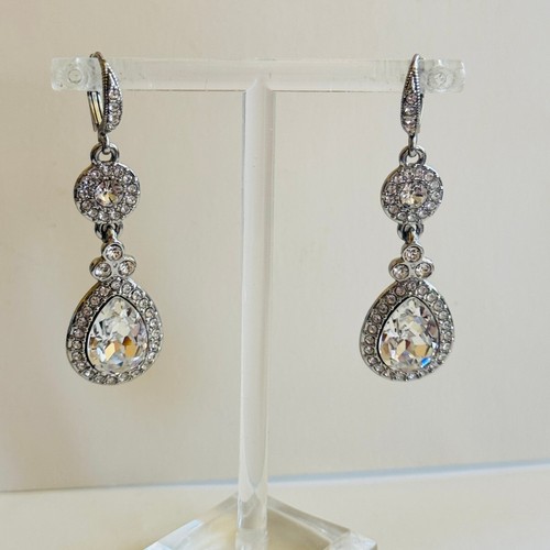 Givenchy Earrings dangle Post Crystal rhinestone silver tone high end designer - Picture 4 of 7