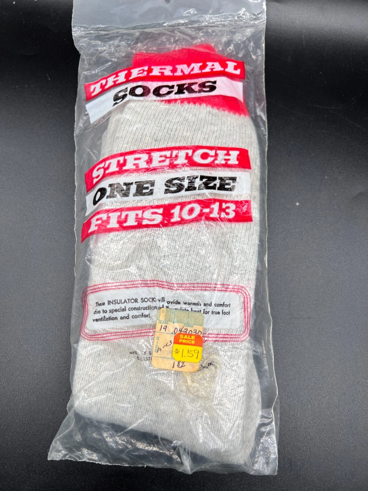Vintage Stretchable Terry Knit Thermal Sock Wool/Nylon Size 10-13 - NOS