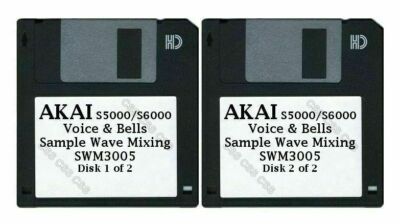 Akai S5000 S6000 Set of Two Floppy Disks Voice, Bells Sample Wave Mixing SWM3005