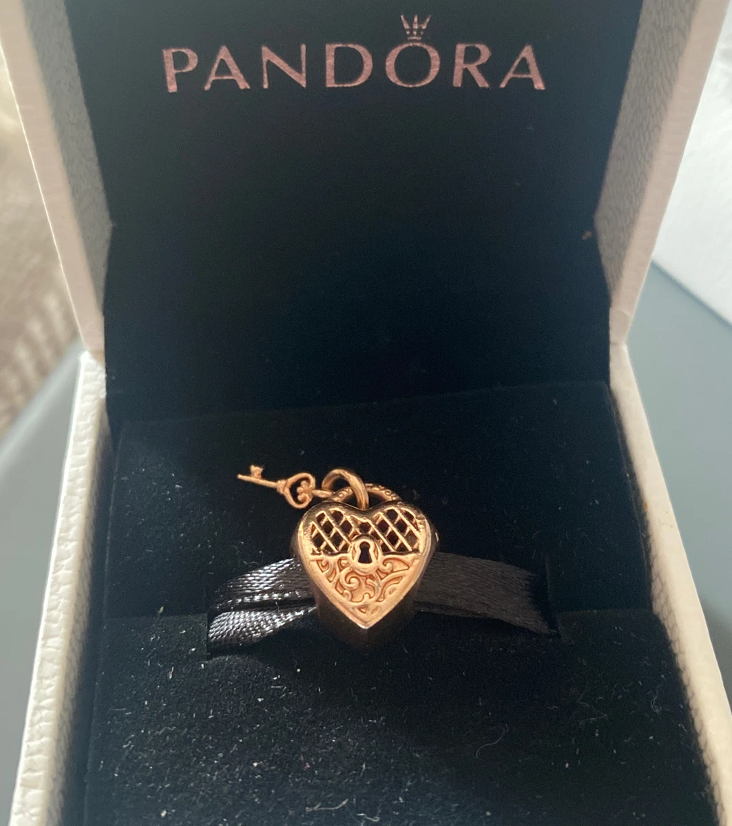 Genuine Pandora Rose Gold Love You Heart Padlock And Key Charm With Box and Bag