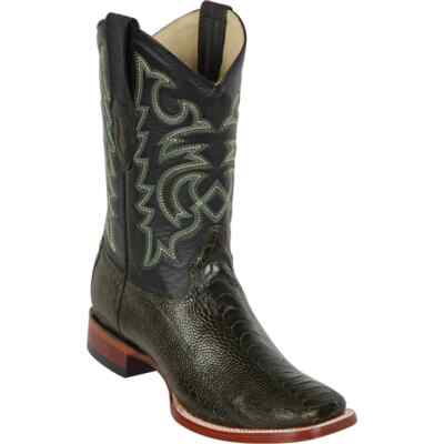 Los Altos OLIVE GREEN GENUINE Ostrich LEG Square Toe Western Boot EE 8220545