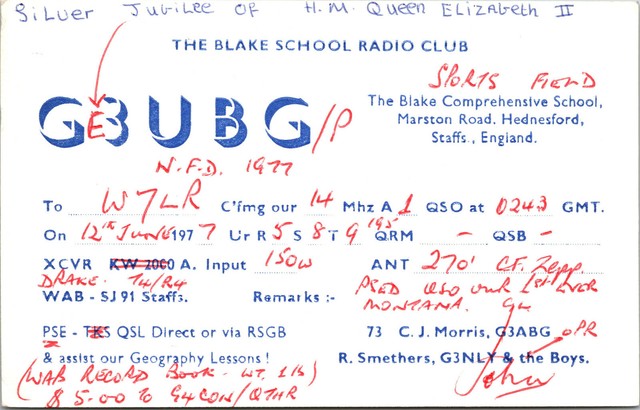 Vtg Ham Radio CB Amateur QSL QSO Card Postcard UK GE3UBG/P BLAKE SCHOOL 1977 Vtg Ham Radio CB Amateur QSL QSO Card Postcard UK GE3UBG/P BLAKE SCHOOL 1977