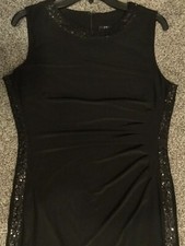 By Chaps Black Jersey Dress Trimmed Sequined Detail Ruched Front Women’s Size 12
