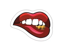Golden Grill Lip Bite Sticker Decal