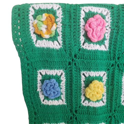 Manta cuadrada 3D rosa flores crochet afgana abuela de colección 64 x 55 verde - Imagen 5 de 7