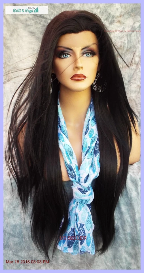 PELUCA DELANTERA LARGA RECTA SEGURA CONTRA EL CALOR COR 1B NEGRA SEXY HERMOSA VENTA EN EE. UU. 265 B Foto 3 de 4