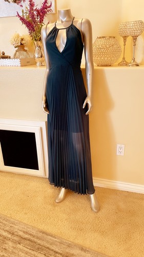 NWT BCBG PLEATED KEYHOLE CHIFFON MAXI DRESS SZ XS - Picture 5 of 12