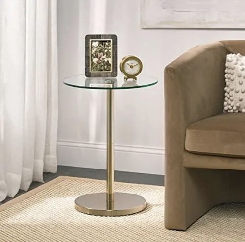 mDesign 9.5” Glass Top Side/End Drink Table - Tall Modern Round Accent Metal - Picture 4 of 5