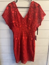 LULUS Red Dress Lace/ Crochet V Neck Mini Dress NWT Sz S