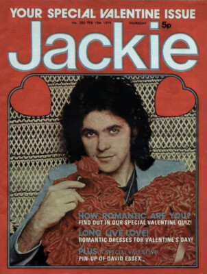 JACKIE MAGAZINE 15 FEB 1975 . DAVID ESSEX FRONT COVER . SLADE