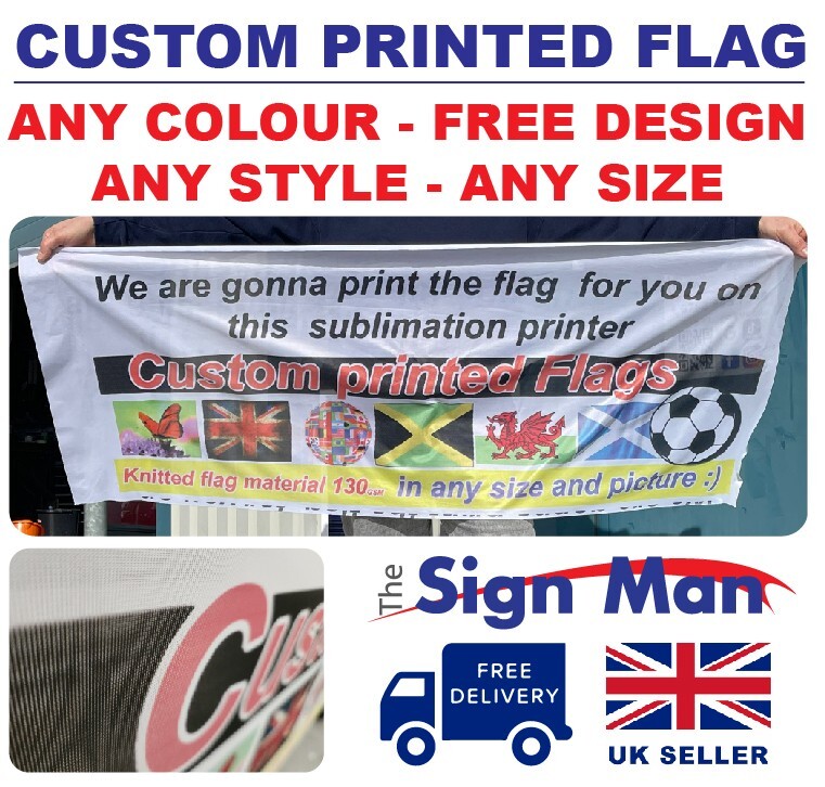 5FT X 3FT CUSTOM PRINTED FLAG-FREE DESIGN-ANY SIZE-UK SELLER-FREE POSTAGE