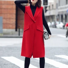 Women's Faux Wool Sleeveless Long Vest Jacket British Office Suit Fast shipping