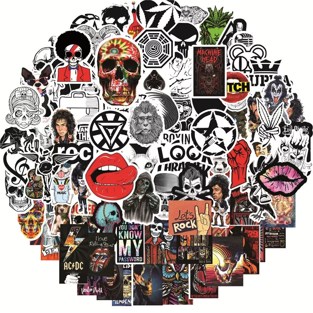 100 Rock Stickers Lot Heavy Metal Punk Band Music Guitar Car