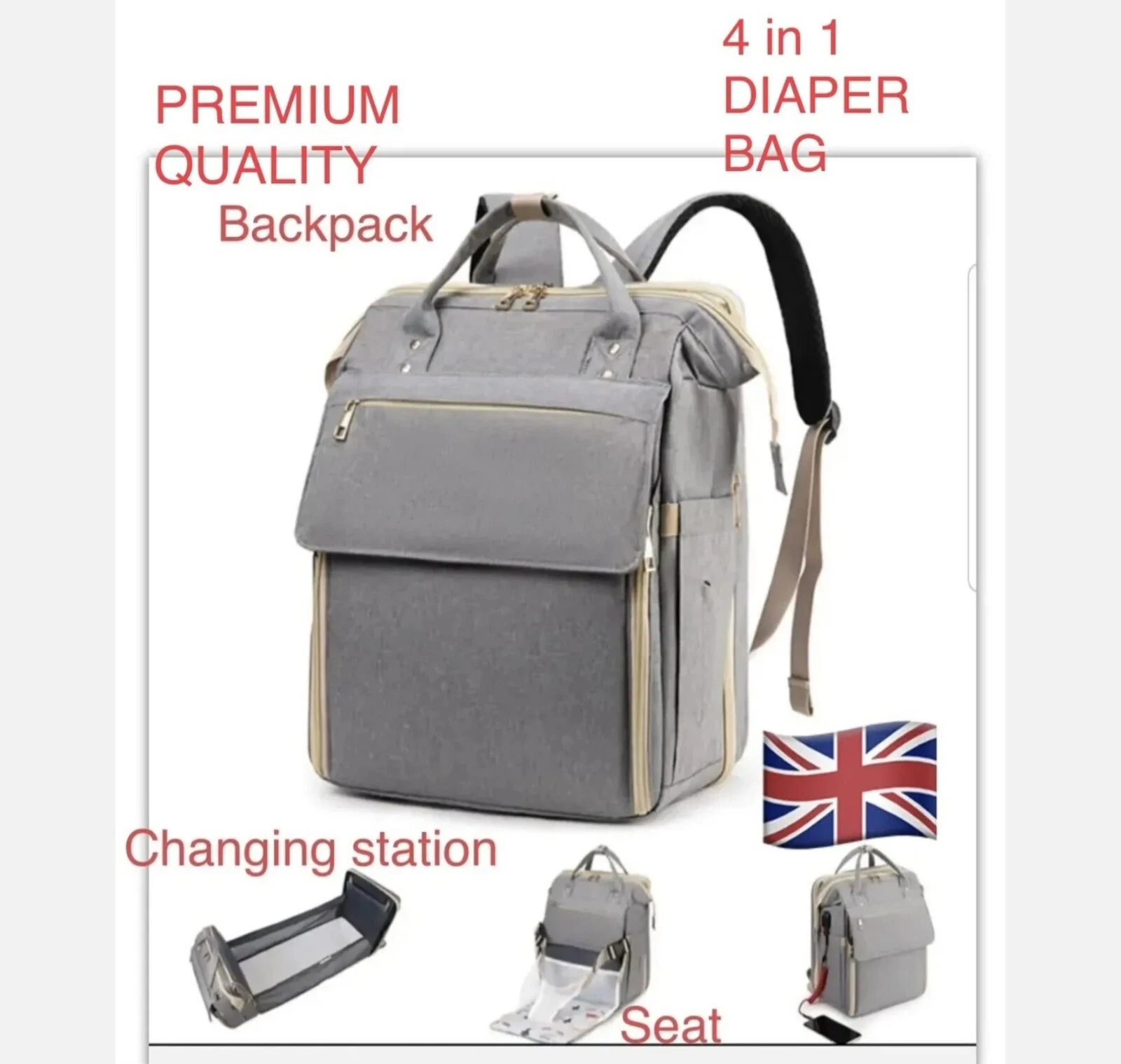 BABY CHANGING BAG BACKPACK DAD MUM BABY TRAVEL BAG BED SEAT SHADE DIAPER UK
Opens in a new window or