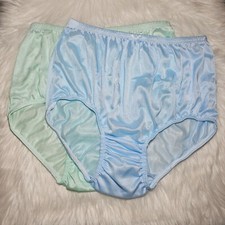 2 Pair VTG Slippery Nylon Panties Sheer Blue Green Granny Brief Sz. 8 Hip 42-45"