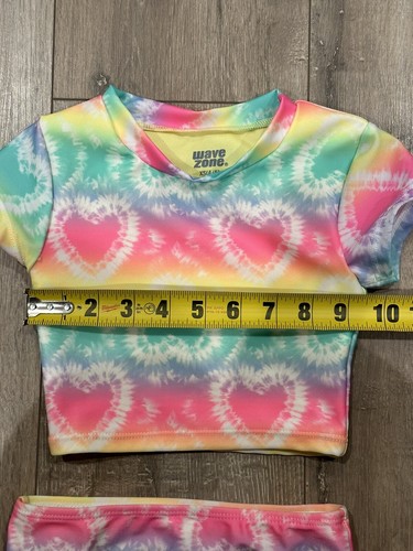 WAVE ZONE Girl’s 2-Piece Swim Suit T-Shirt Youth XS (4/5) Rainbow Hearts - Picture 8 of 9