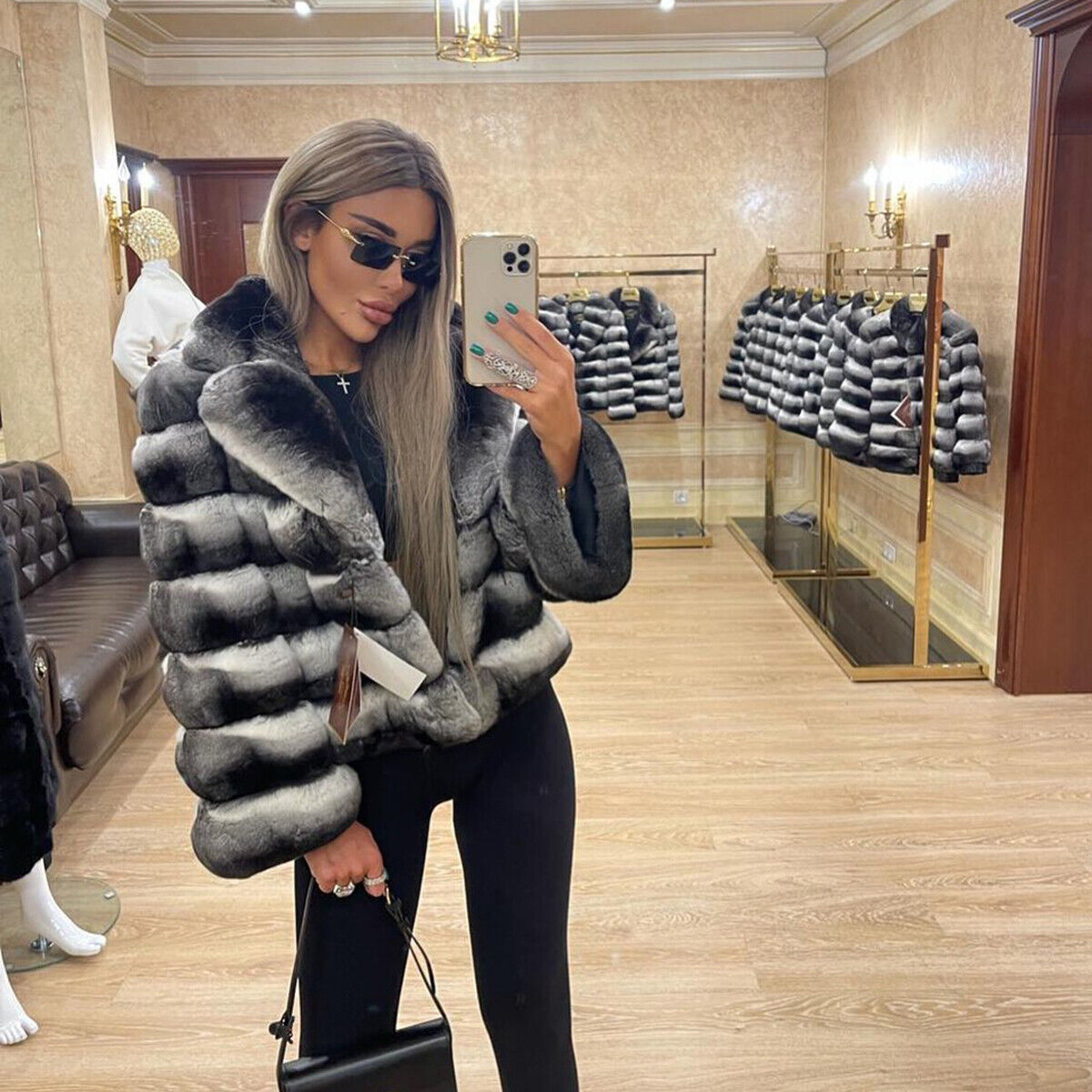 ジャケット・アウター think fur Rex Like Fur Cocoon Coat Winter Men's Real Rex Rabbit Fur Jacket Hooded Chinchilla
