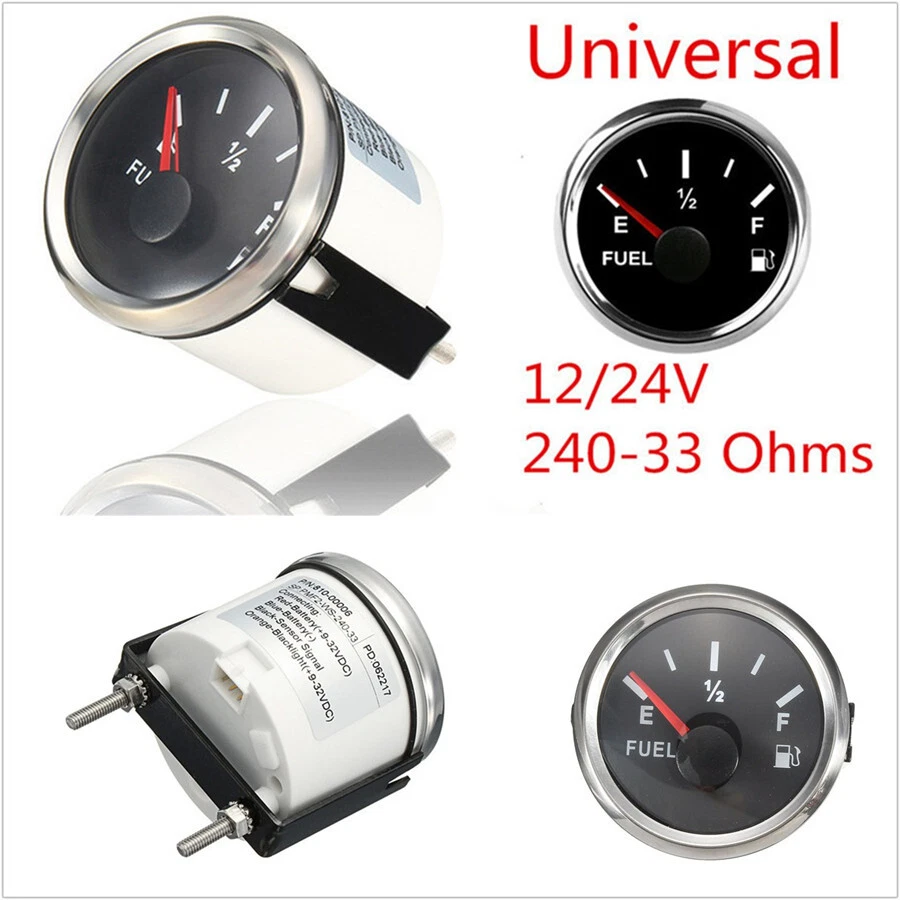 DC12/24V 52mm Car Boat Fuel Level Gauge Tank Indicator Meter Red LED Background - Image 2 of 4