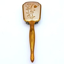 Vintage Gold Tone Vanity Hair Brush Floral Heart Dresser Brush